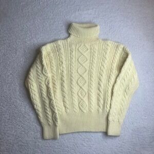 Vintage gap women's cream cable knit chunky fisherman shaul neck sweater 90s M